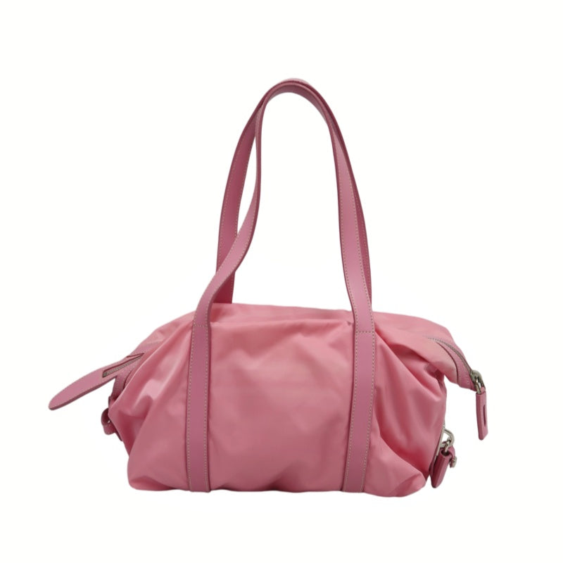 PRADA Triangle Logo Tote Bag, Nylon Pink with Silver Hardware, Includes Padlock, Clochette and Padlock Case