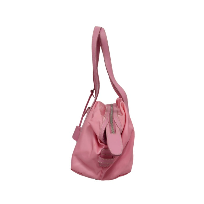 PRADA Triangle Logo Tote Bag, Nylon Pink with Silver Hardware, Includes Padlock, Clochette and Padlock Case