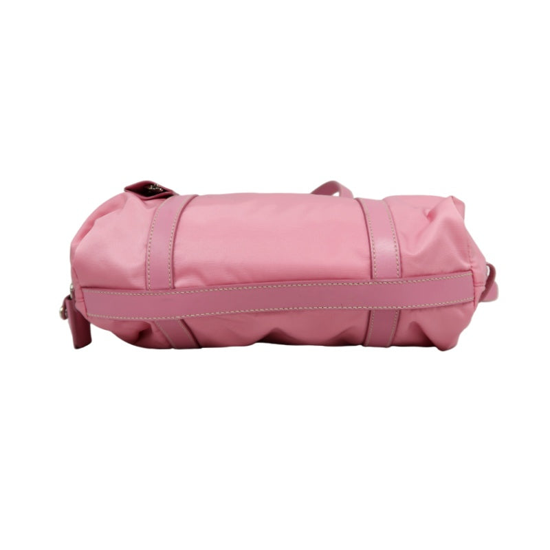 PRADA Triangle Logo Tote Bag, Nylon Pink with Silver Hardware, Includes Padlock, Clochette and Padlock Case