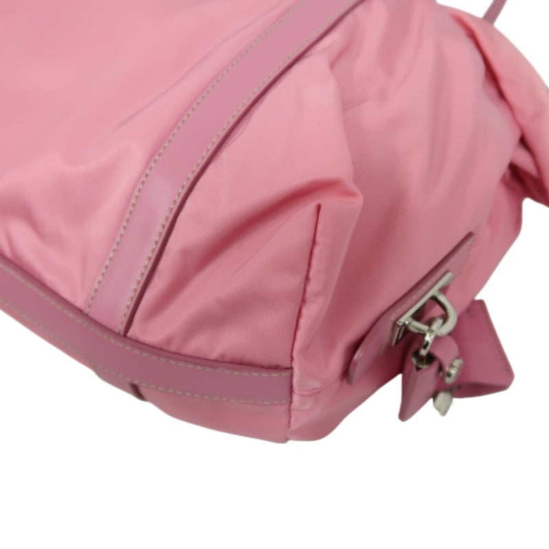 PRADA Triangle Logo Tote Bag, Nylon Pink with Silver Hardware, Includes Padlock, Clochette and Padlock Case
