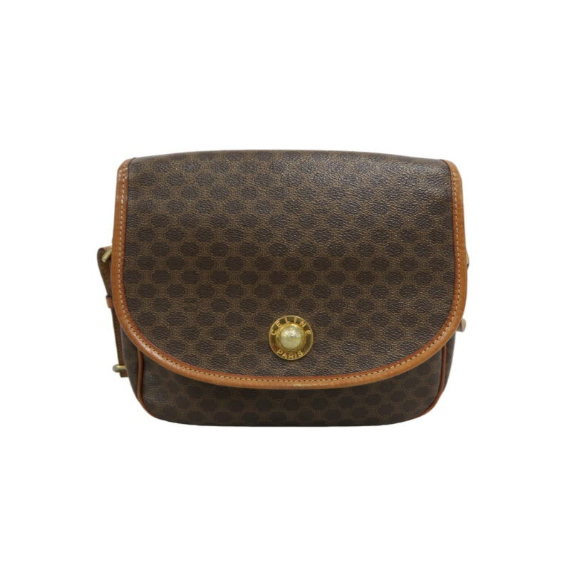CELINE Macadam Pattern Shoulder Bag Pvc Brown Gold Hardware