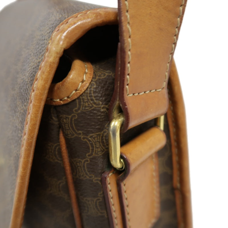 CELINE Macadam Pattern Shoulder Bag Pvc Brown Gold Hardware