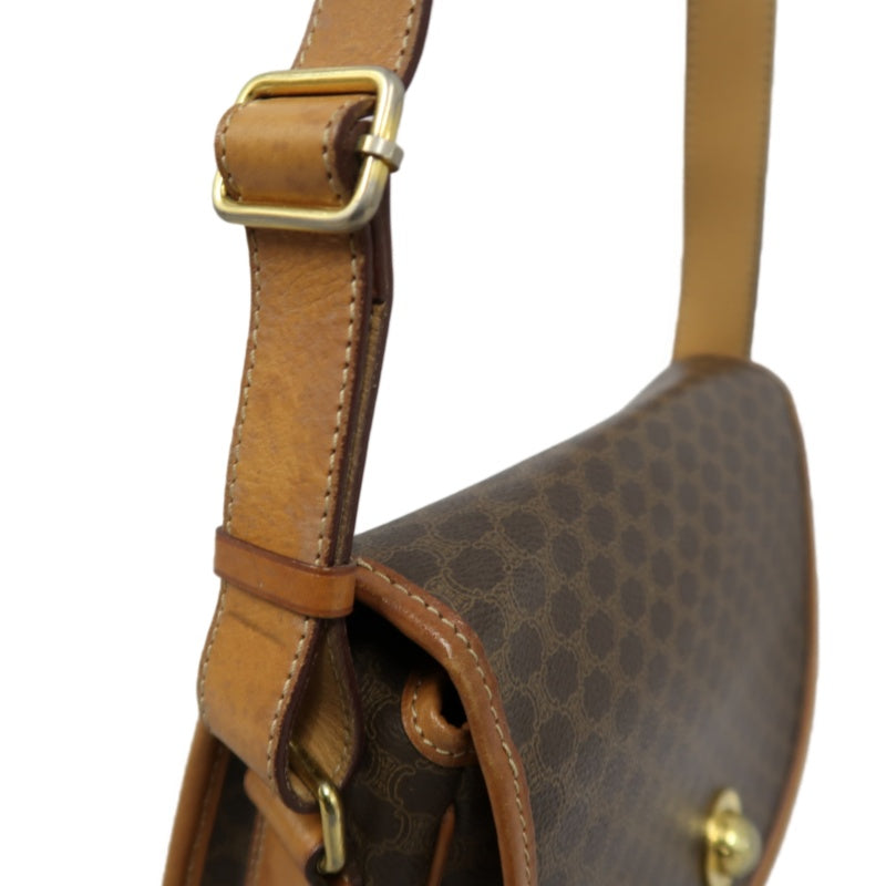 CELINE Macadam Pattern Shoulder Bag Pvc Brown Gold Hardware