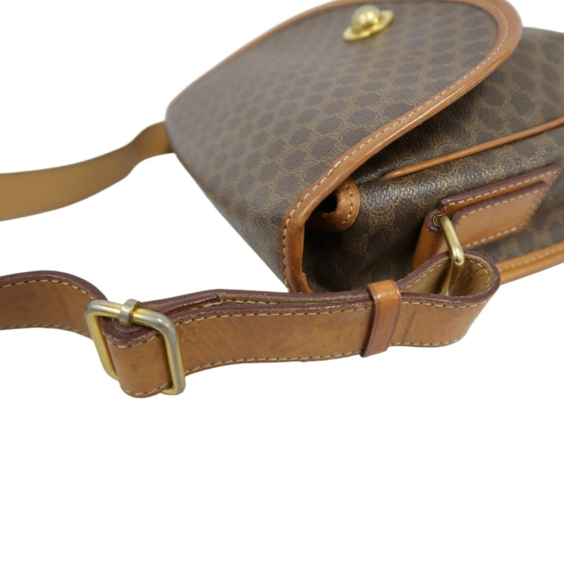 CELINE Macadam Pattern Shoulder Bag Pvc Brown Gold Hardware