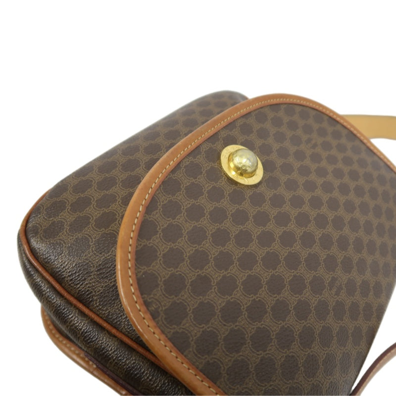 CELINE Macadam Pattern Shoulder Bag Pvc Brown Gold Hardware