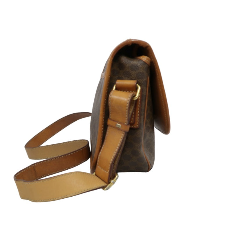 CELINE Macadam Pattern Shoulder Bag Pvc Brown Gold Hardware