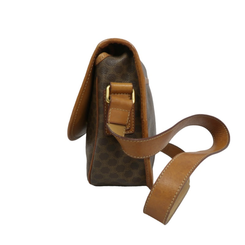CELINE Macadam Pattern Shoulder Bag Pvc Brown Gold Hardware