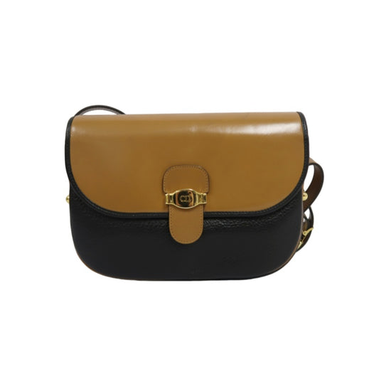 DIOR CD Logo Colorblock Shoulder Bag Leather Black/Brown Gold Hardware With Pouch