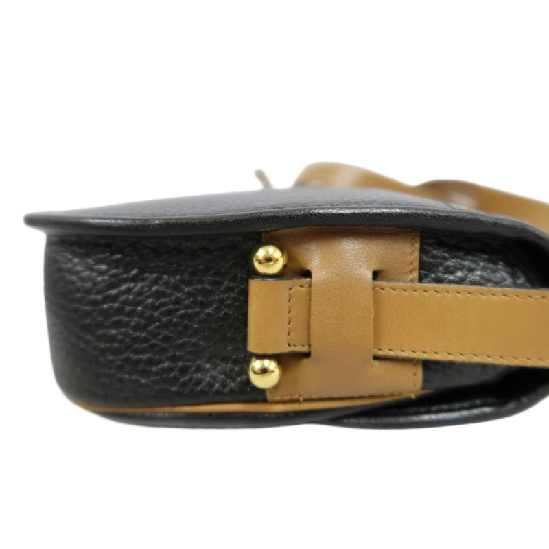 DIOR CD Logo Colorblock Shoulder Bag Leather Black/Brown Gold Hardware With Pouch