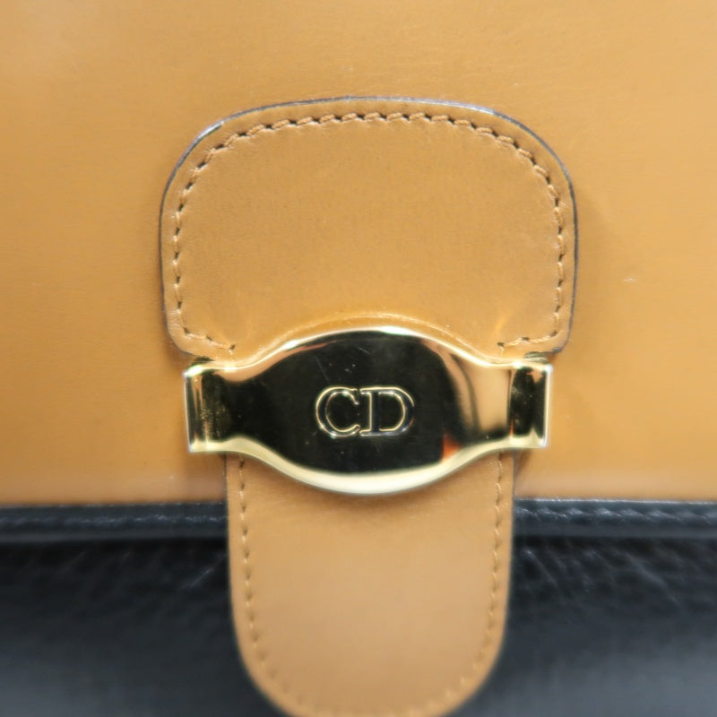 DIOR CD Logo Colorblock Shoulder Bag Leather Black/Brown Gold Hardware With Pouch