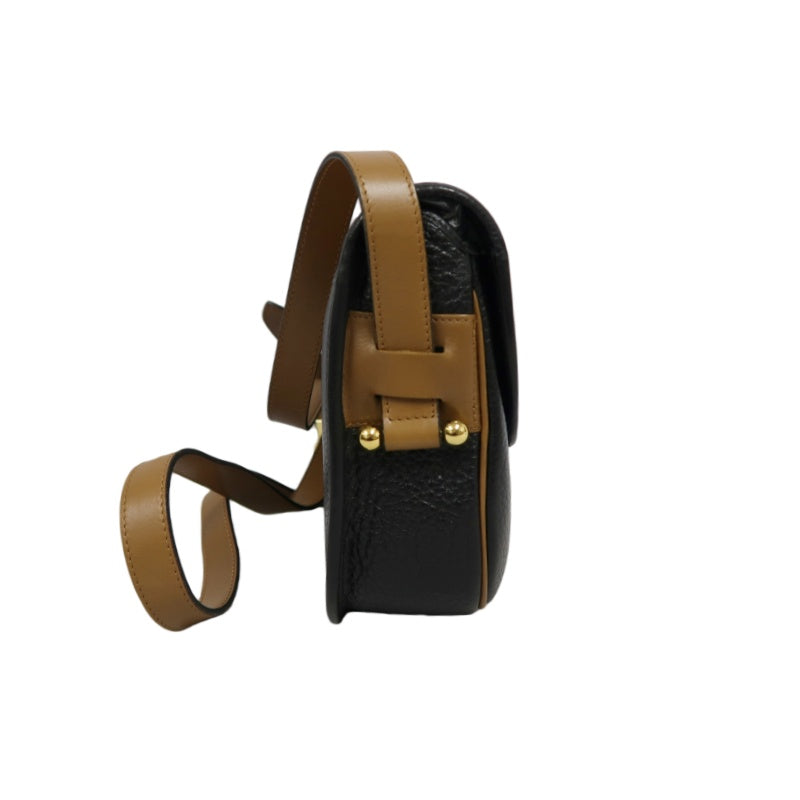 DIOR CD Logo Colorblock Shoulder Bag Leather Black/Brown Gold Hardware With Pouch