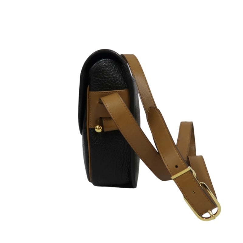 DIOR CD Logo Colorblock Shoulder Bag Leather Black/Brown Gold Hardware With Pouch