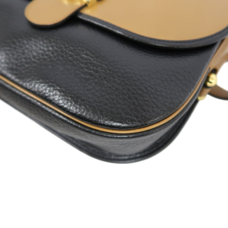 DIOR CD Logo Colorblock Shoulder Bag Leather Black/Brown Gold Hardware With Pouch