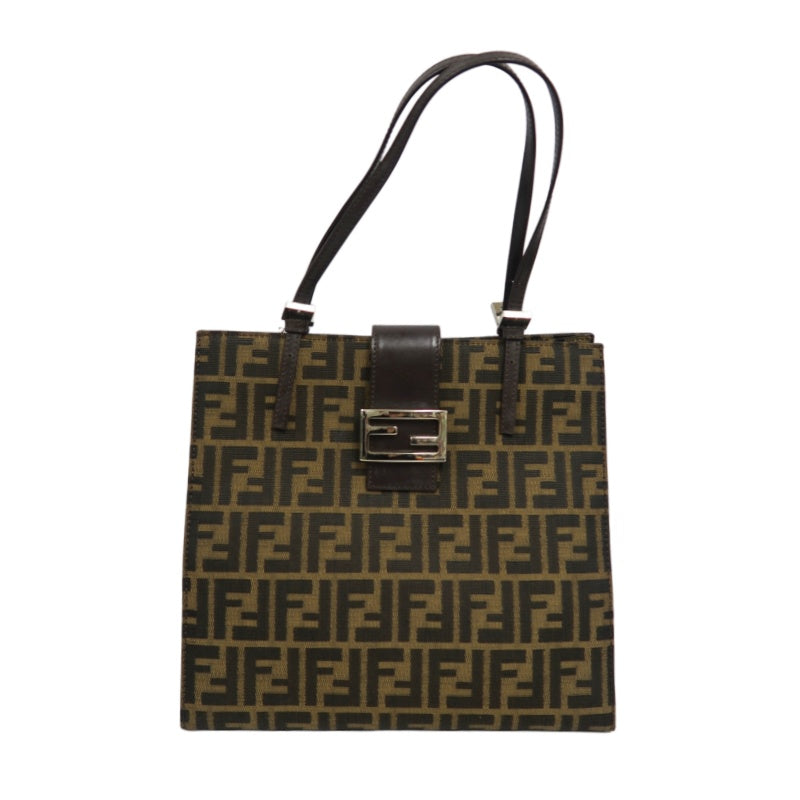 FENDI Zucca Tote Bag, Canvas Brown with Silver Hardware