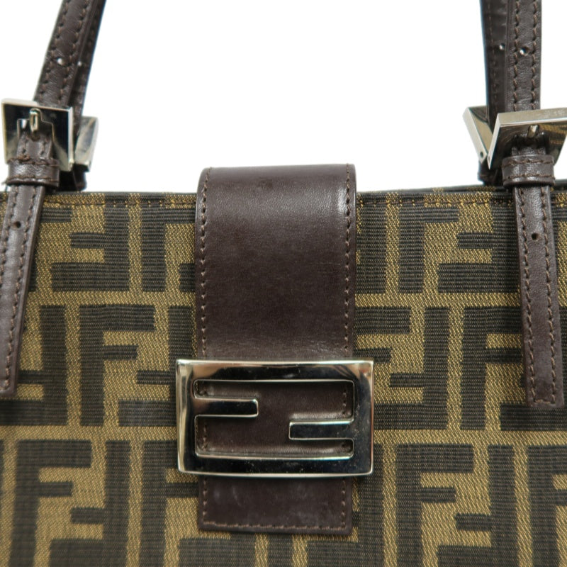 FENDI Zucca Tote Bag, Canvas Brown with Silver Hardware
