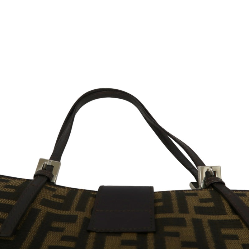 FENDI Zucca Tote Bag, Canvas Brown with Silver Hardware