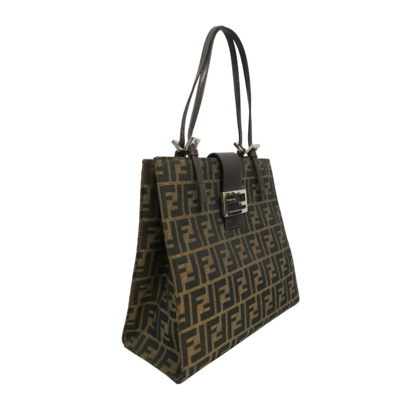 FENDI Zucca Tote Bag, Canvas Brown with Silver Hardware