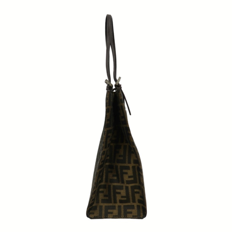 FENDI Zucca Tote Bag, Canvas Brown with Silver Hardware