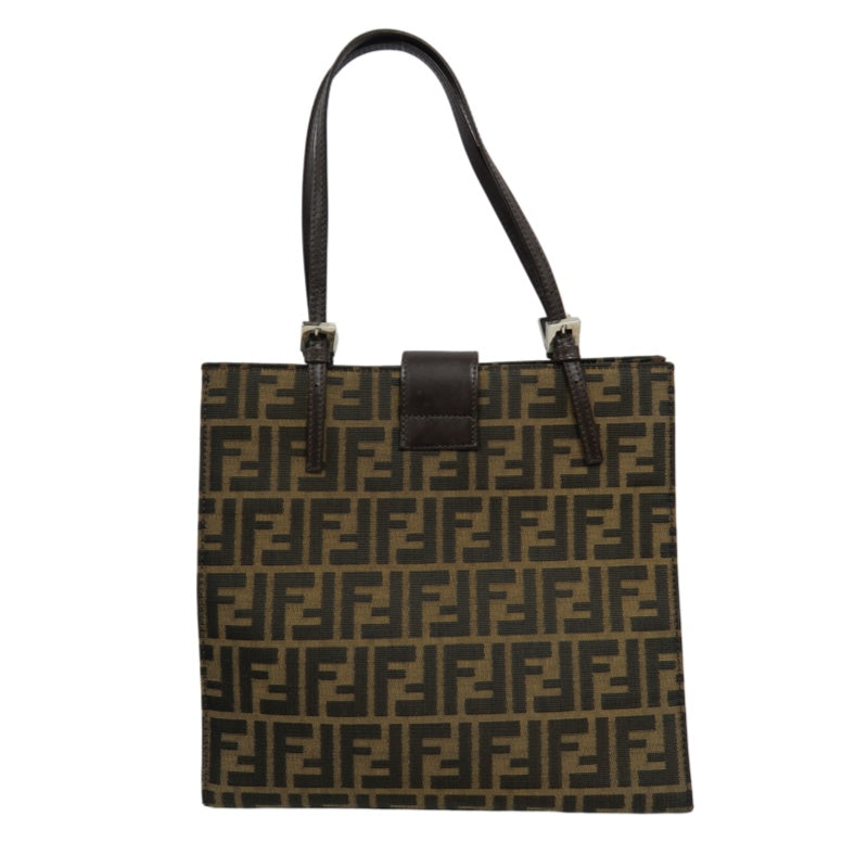 FENDI Zucca Tote Bag, Canvas Brown with Silver Hardware