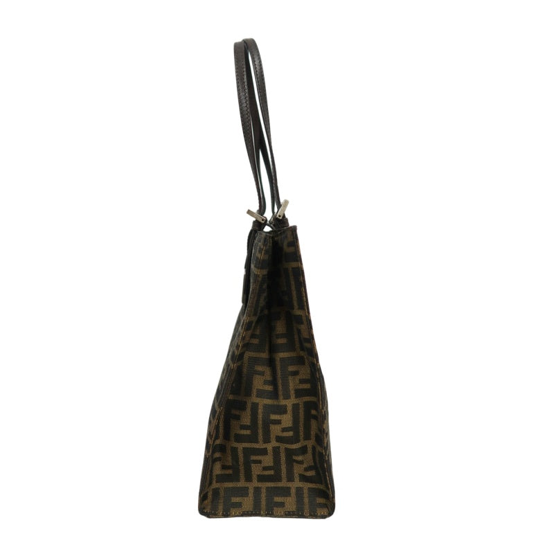 FENDI Zucca Tote Bag, Canvas Brown with Silver Hardware