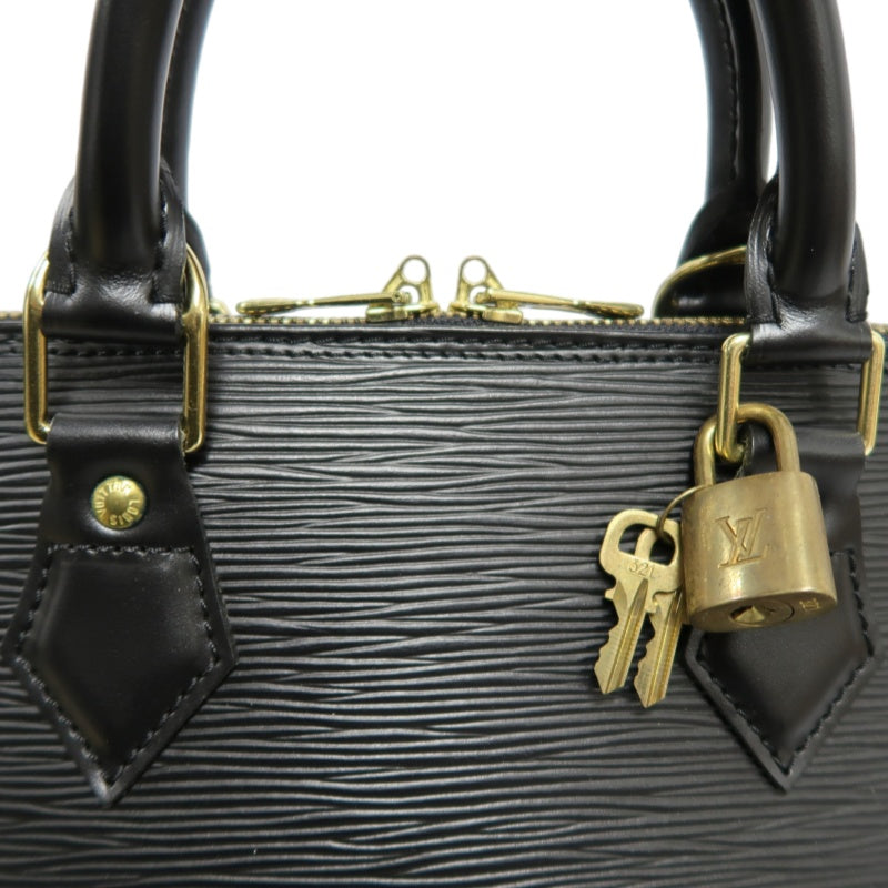 LOUIS VUITTON Alma Epi Leather Handbag, Black with Gold Hardware, Includes Padlock & Two Keys