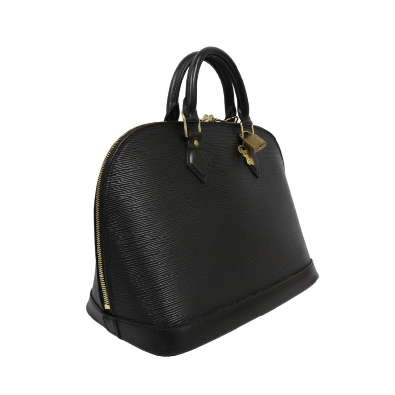 LOUIS VUITTON Alma Epi Leather Handbag, Black with Gold Hardware, Includes Padlock & Two Keys