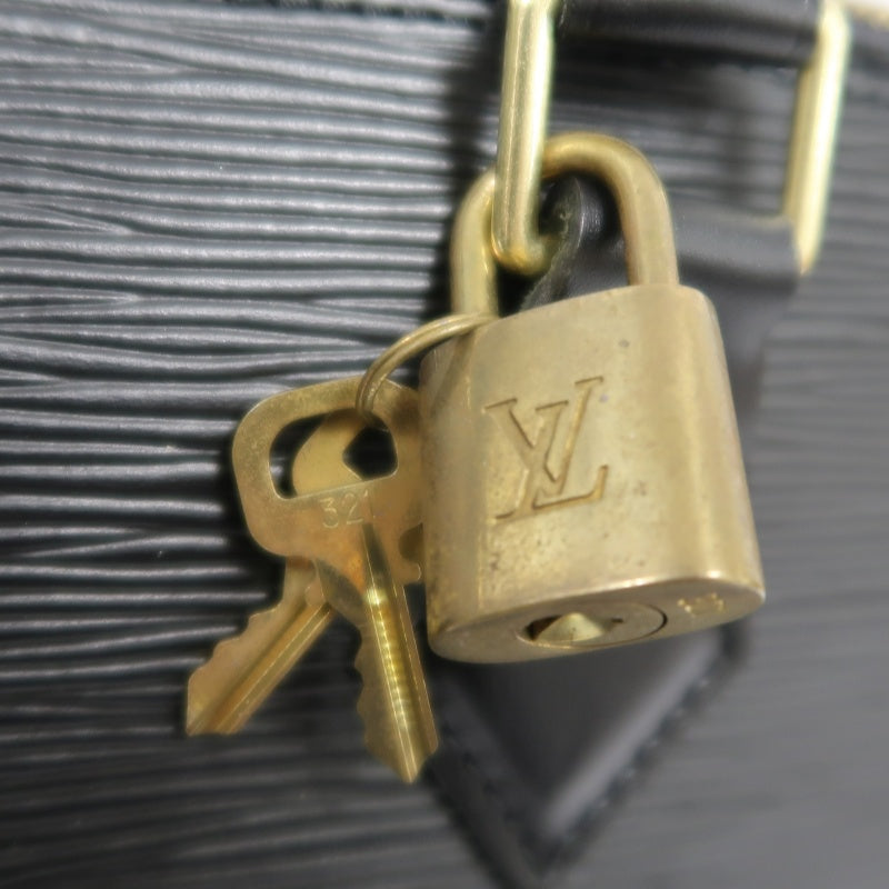 LOUIS VUITTON Alma Epi Leather Handbag, Black with Gold Hardware, Includes Padlock & Two Keys