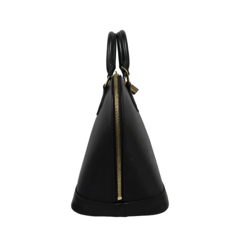 LOUIS VUITTON Alma Epi Leather Handbag, Black with Gold Hardware, Includes Padlock & Two Keys