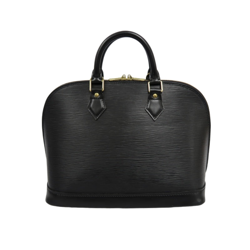 LOUIS VUITTON Alma Epi Leather Handbag, Black with Gold Hardware, Includes Padlock & Two Keys