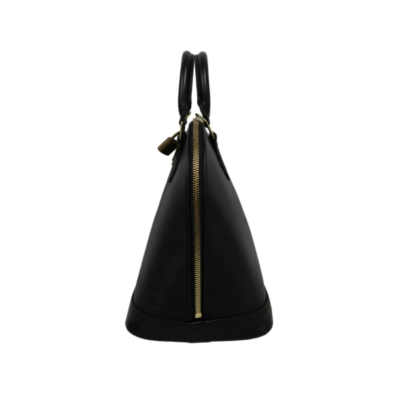 LOUIS VUITTON Alma Epi Leather Handbag, Black with Gold Hardware, Includes Padlock & Two Keys