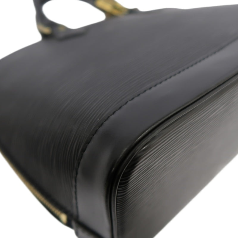 LOUIS VUITTON Alma Epi Leather Handbag, Black with Gold Hardware, Includes Padlock & Two Keys