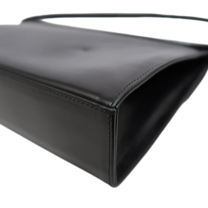 SALVATORE FERRAGAMO Gancini Shoulder Bag Calf Leather Black Gold Gancini Hardware