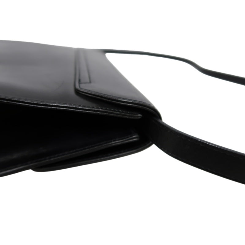 SALVATORE FERRAGAMO Gancini Shoulder Bag Calf Leather Black Gold Gancini Hardware