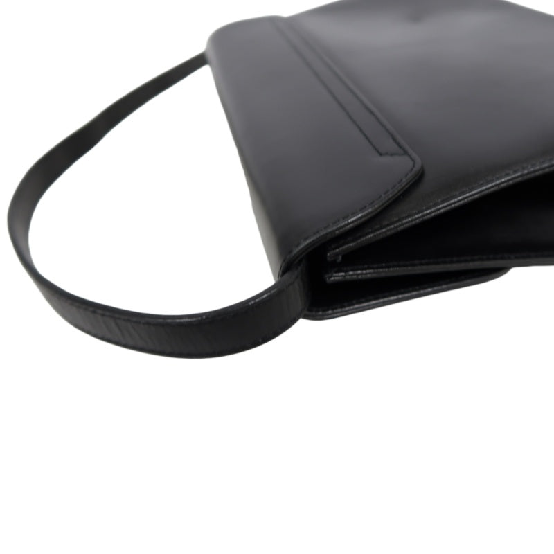 SALVATORE FERRAGAMO Gancini Shoulder Bag Calf Leather Black Gold Gancini Hardware