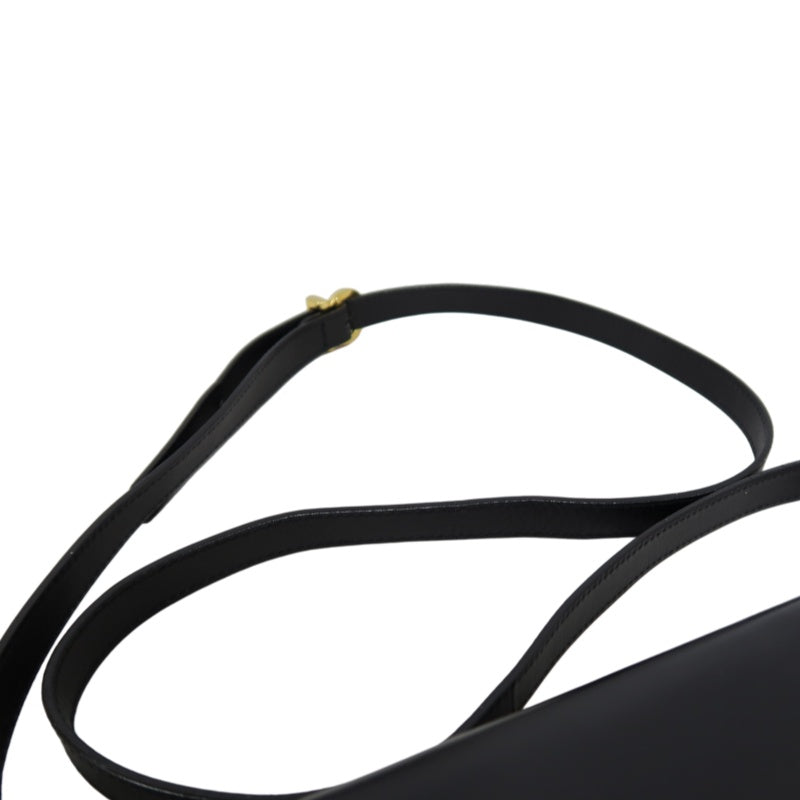 SALVATORE FERRAGAMO Gancini Shoulder Bag Calf Leather Black Gold Gancini Hardware