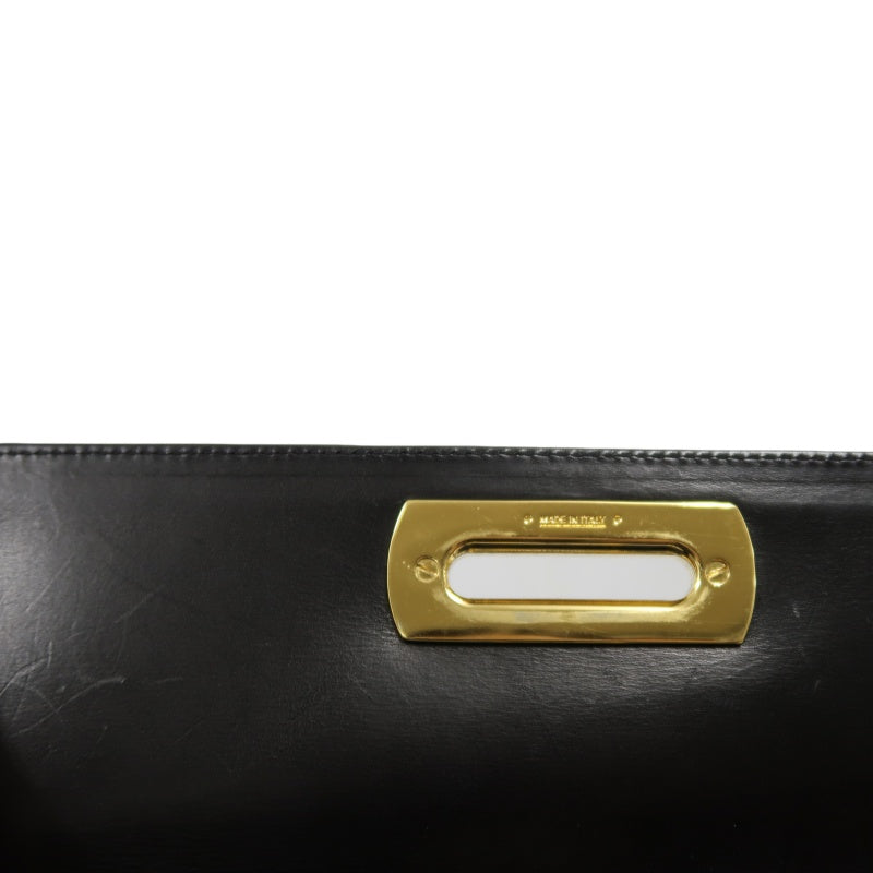 SALVATORE FERRAGAMO Gancini Shoulder Bag Calf Leather Black Gold Gancini Hardware