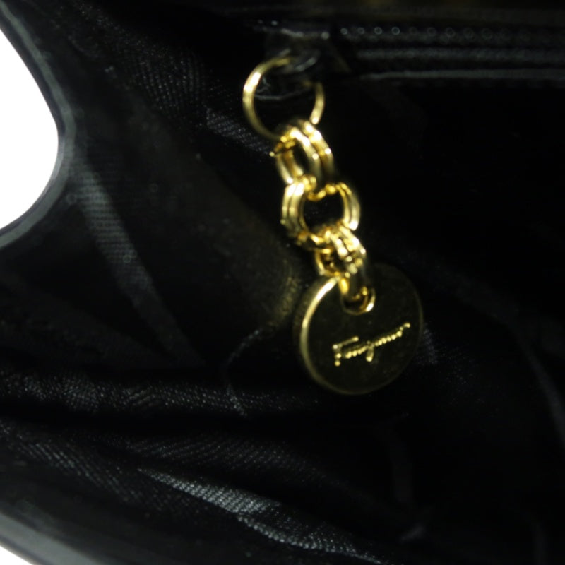 SALVATORE FERRAGAMO Gancini Shoulder Bag Calf Leather Black Gold Gancini Hardware