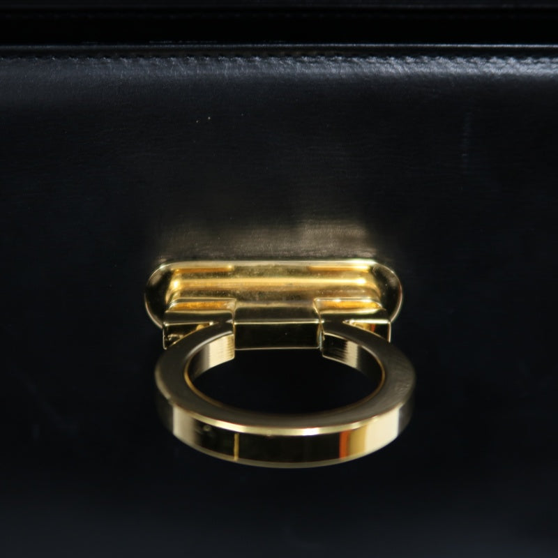 SALVATORE FERRAGAMO Gancini Shoulder Bag Calf Leather Black Gold Gancini Hardware