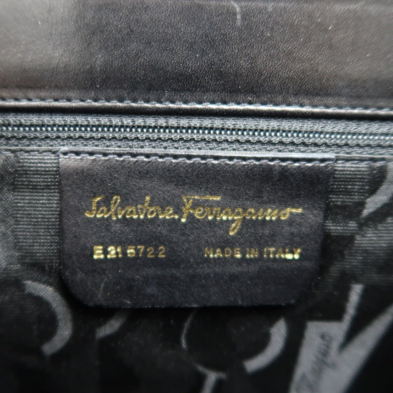 SALVATORE FERRAGAMO Gancini Shoulder Bag Calf Leather Black Gold Gancini Hardware