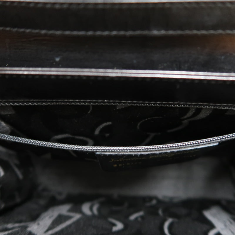 SALVATORE FERRAGAMO Gancini Shoulder Bag Calf Leather Black Gold Gancini Hardware