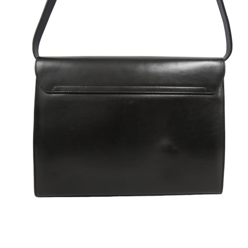 SALVATORE FERRAGAMO Gancini Shoulder Bag Calf Leather Black Gold Gancini Hardware