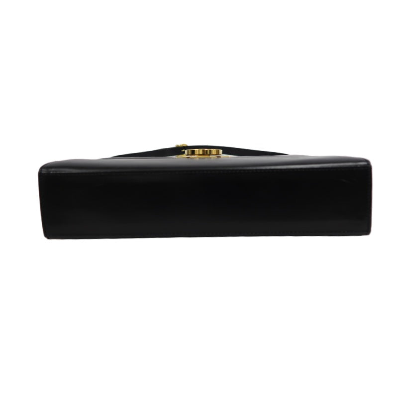 SALVATORE FERRAGAMO Gancini Shoulder Bag Calf Leather Black Gold Gancini Hardware
