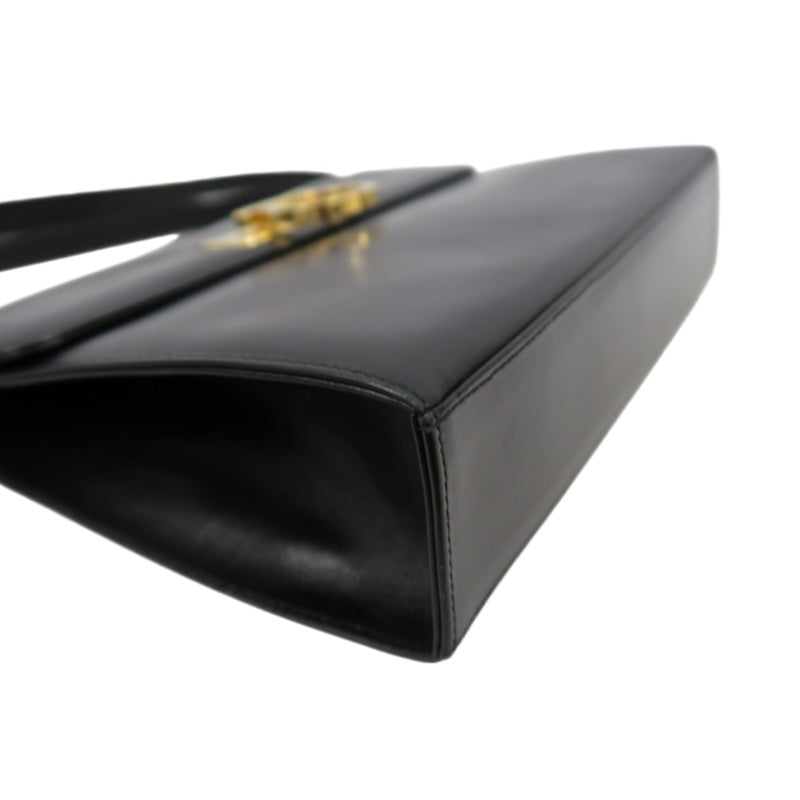 SALVATORE FERRAGAMO Gancini Shoulder Bag Calf Leather Black Gold Gancini Hardware