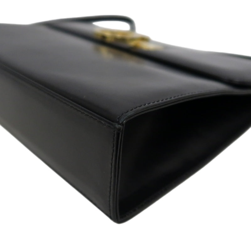 SALVATORE FERRAGAMO Gancini Shoulder Bag Calf Leather Black Gold Gancini Hardware