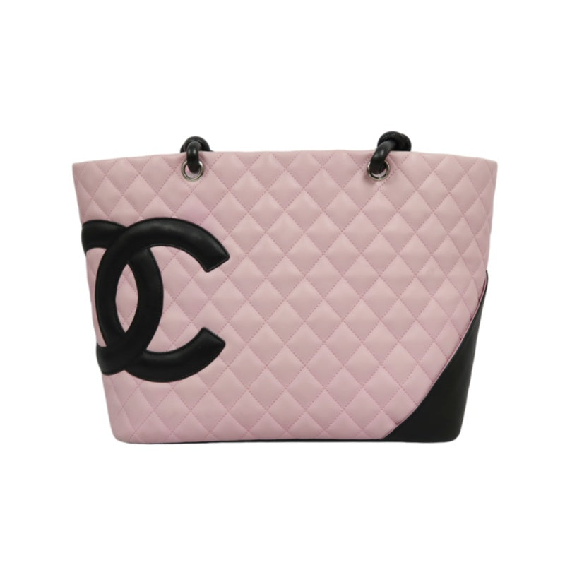 CHANEL Cambon Quilted Tote Bag Calfskin Pink