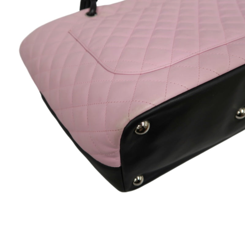 CHANEL Cambon Quilted Tote Bag Calfskin Pink