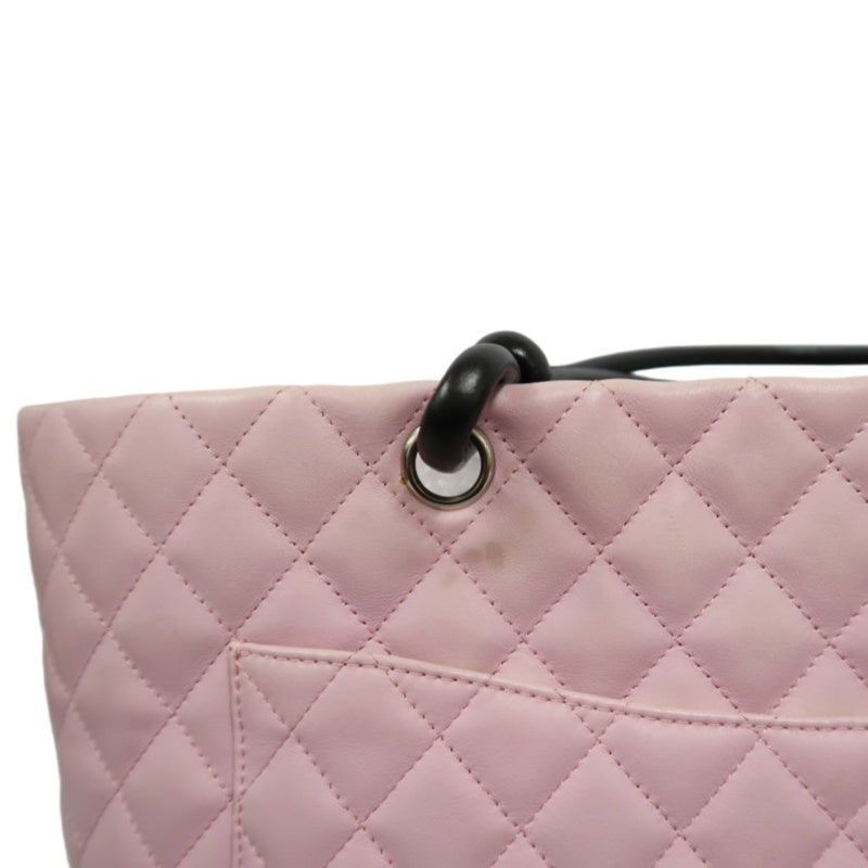 CHANEL Cambon Quilted Tote Bag Calfskin Pink