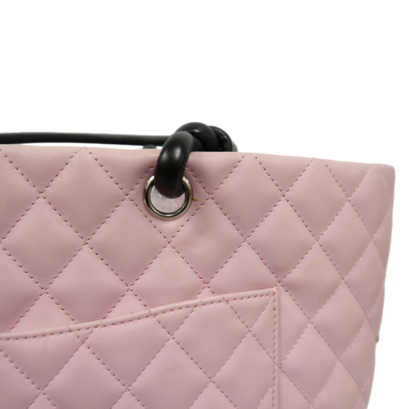 CHANEL Cambon Quilted Tote Bag Calfskin Pink