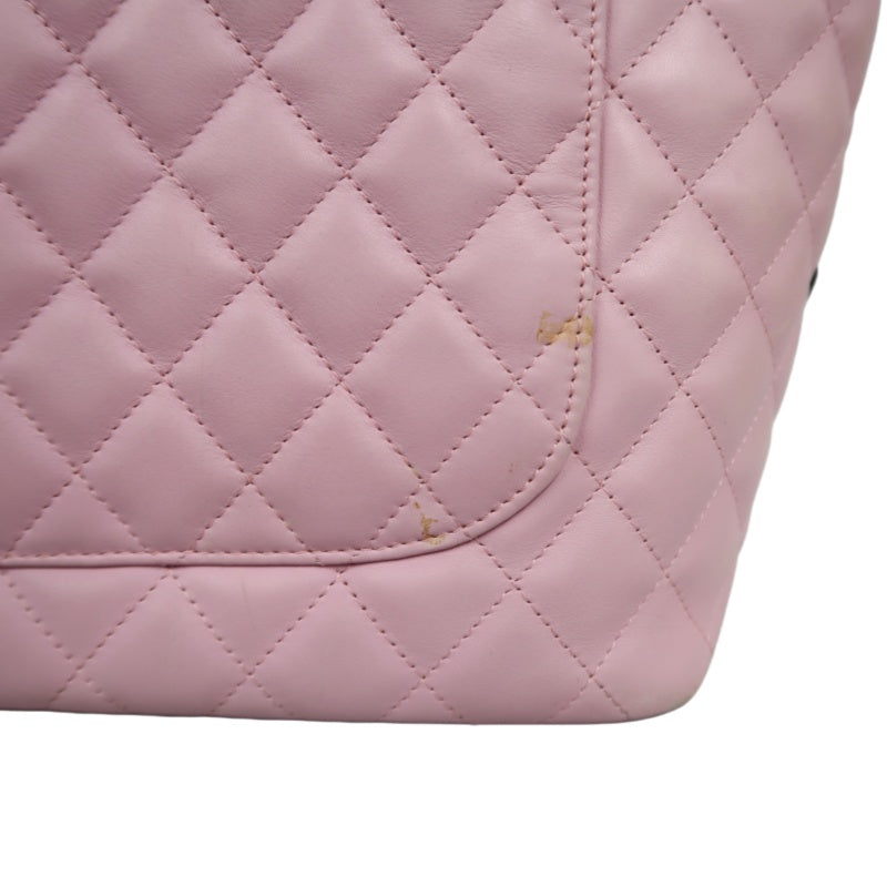 CHANEL Cambon Quilted Tote Bag Calfskin Pink
