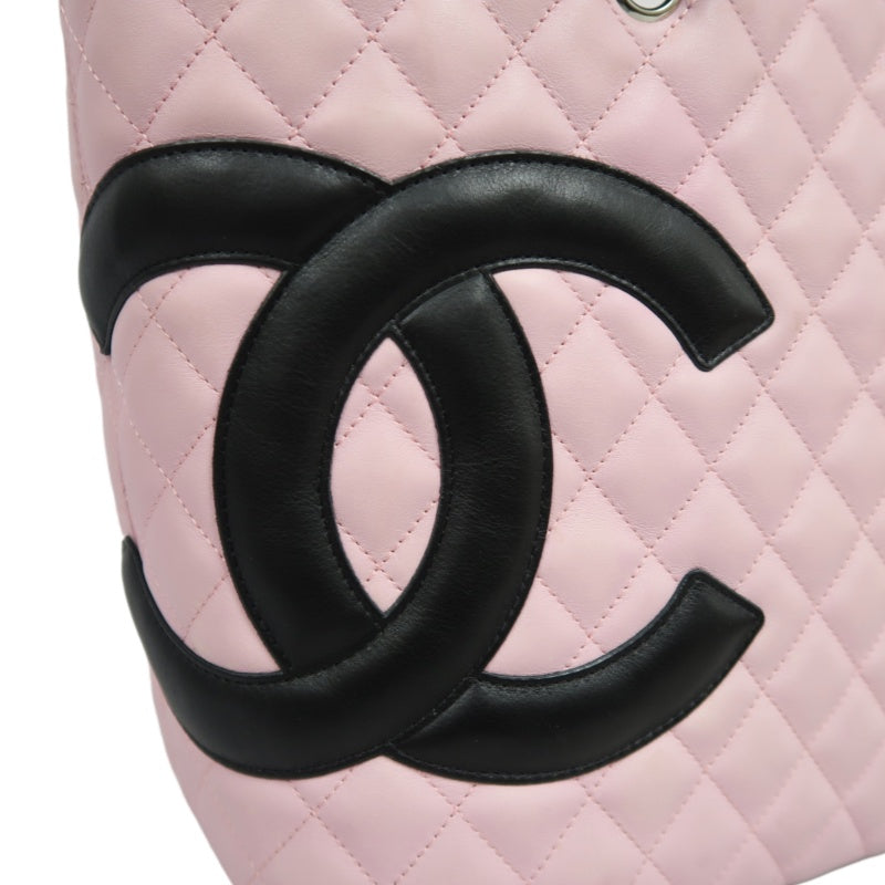 CHANEL Cambon Quilted Tote Bag Calfskin Pink